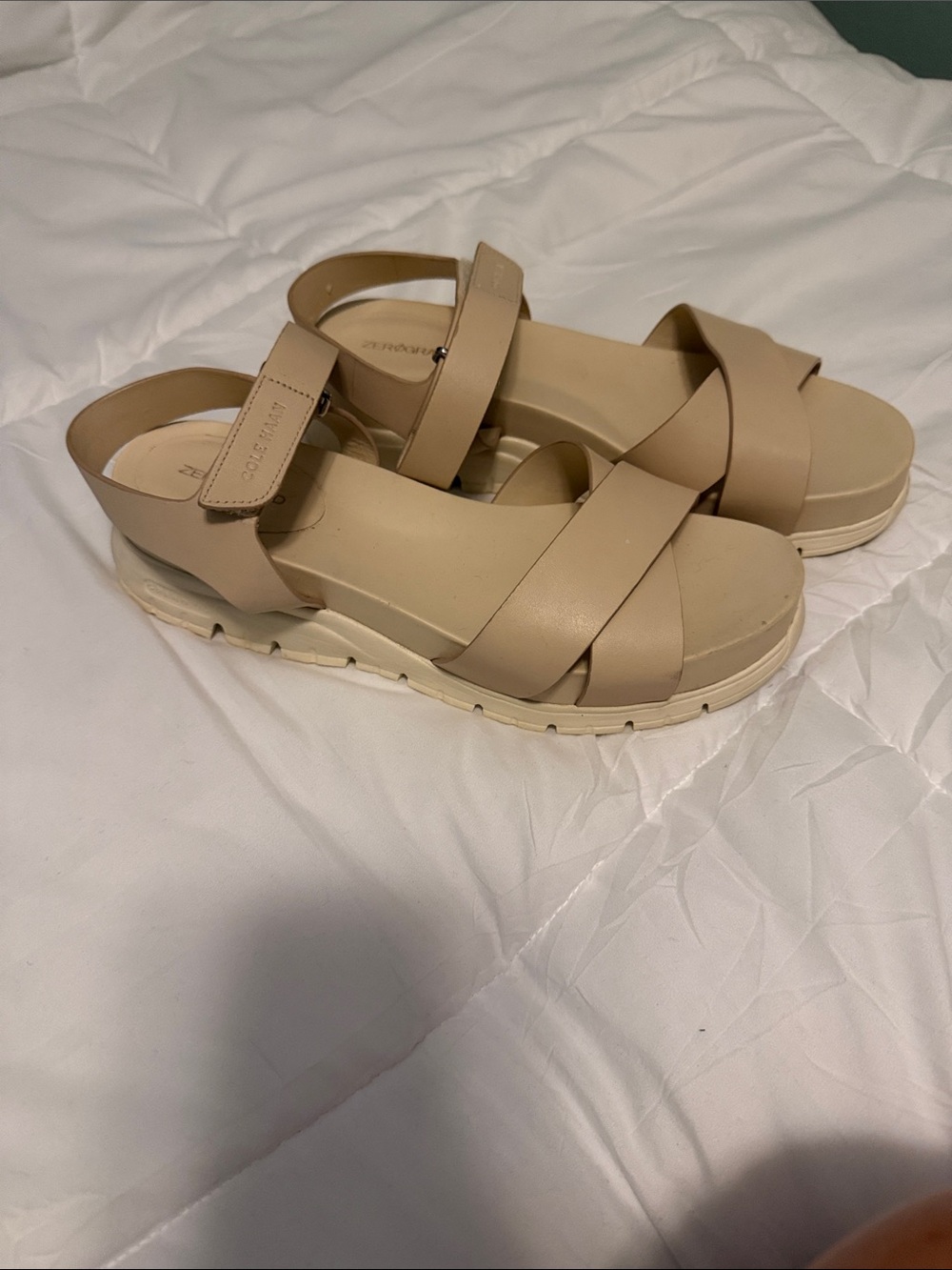 Cole Haan Neutral Tan Platform Cross-Strap Sandals